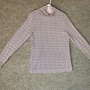 Lilly Pulitzer Its a Lilly Print Lg Blue White Long Sleeve Turtle Neck Shirt A21